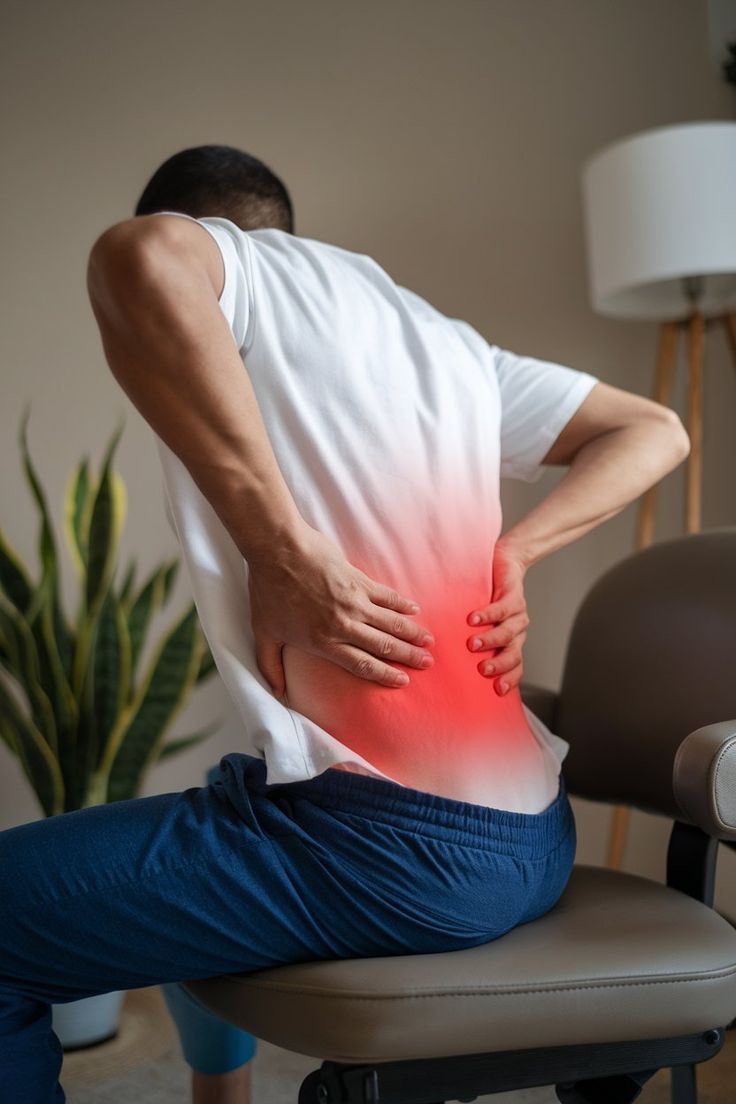 Person holding their lower back to represent visceral fat assessment and metabolic health monitoring.