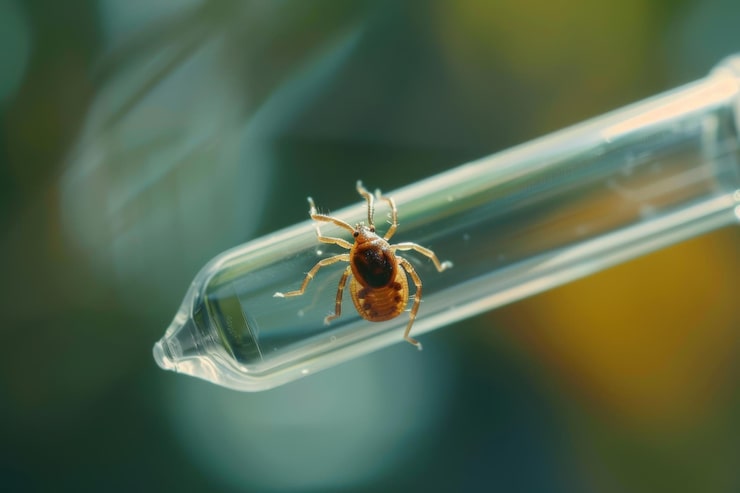 Tick specimen in a laboratory tube representing advanced Lyme disease testing and diagnostic evaluation.