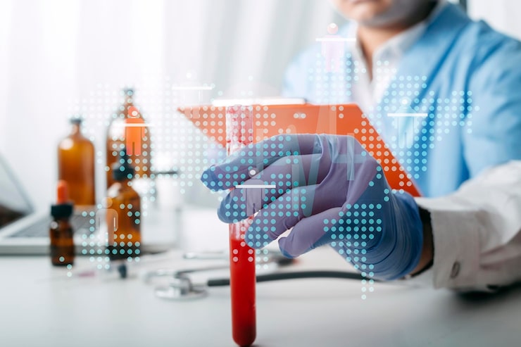 Laboratory professional analyzing a blood sample for advanced lipids testing and cardiovascular health evaluation.