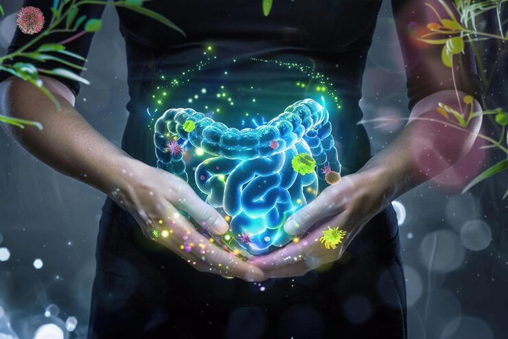 Digital illustration of the digestive system representing gut health and digestive wellness.